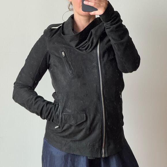 RICK OWENS Cowl Stooges Suede Biker Jacket - Picture 1 of 15